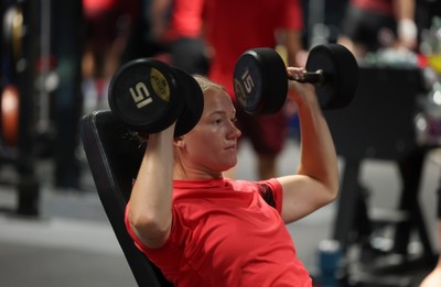 250825 - Wales Women Gym Session -  Carys Cox during a Wales Women weights session ahead of their first Women’s Rugby World Cup match against Canada