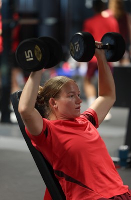 250825 - Wales Women Gym Session -  Carys Cox during a Wales Women weights session ahead of their first Women’s Rugby World Cup match against Canada