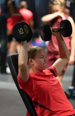 250825 - Wales Women Gym Session -  Carys Cox during a Wales Women weights session ahead of their first Women’s Rugby World Cup match against Canada