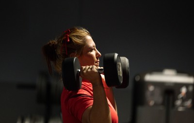 250825 - Wales Women Gym Session -  Georgia Evans during a Wales Women weights session ahead of their first Women’s Rugby World Cup match against Canada