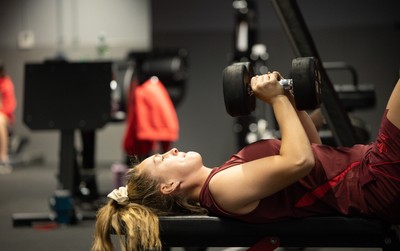 250825 - Wales Women Gym Session - Hannah Dallavalle during a Wales Women weights session ahead of their first Women’s Rugby World Cup match against Canada