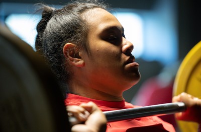 250825 - Wales Women Gym Session - Sisilia Tuipulotu during a Wales Women weights session ahead of their first Women’s Rugby World Cup match against Canada
