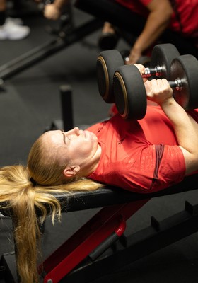 250825 - Wales Women Gym Session - Cath Richards during a Wales Women weights session ahead of their first Women’s Rugby World Cup match against Canada