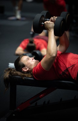 250825 - Wales Women Gym Session - Branwen Metcalfe during a Wales Women weights session ahead of their first Women’s Rugby World Cup match against Canada