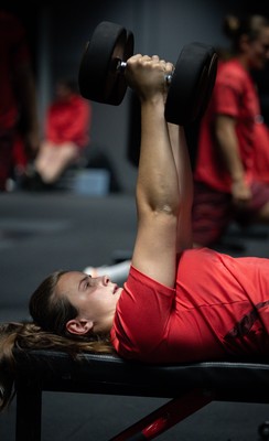 250825 - Wales Women Gym Session - Branwen Metcalfe during a Wales Women weights session ahead of their first Women’s Rugby World Cup match against Canada