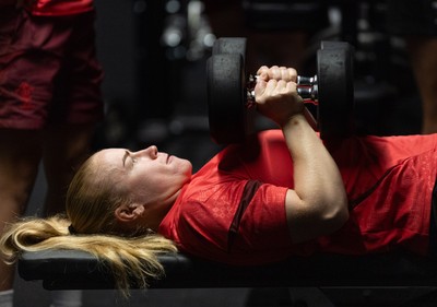 250825 - Wales Women Gym Session - Cath Richards during a Wales Women weights session ahead of their first Women’s Rugby World Cup match against Canada