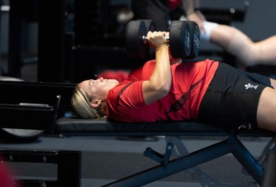 250825 - Wales Women Gym Session - Kelsey Jones during a Wales Women weights session ahead of their first Women’s Rugby World Cup match against Canada