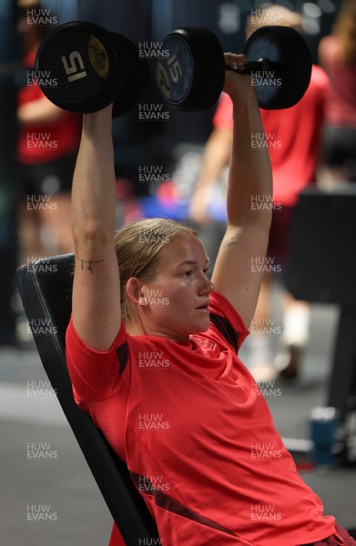 250825 - Wales Women Gym Session -  Carys Cox during a Wales Women weights session ahead of their first Women’s Rugby World Cup match against Canada