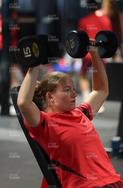 250825 - Wales Women Gym Session -  Carys Cox during a Wales Women weights session ahead of their first Women’s Rugby World Cup match against Canada