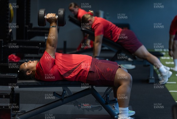 250825 - Wales Women Gym Session - Sisilia Tuipulotu during a Wales Women weights session ahead of their first Women’s Rugby World Cup match against Canada
