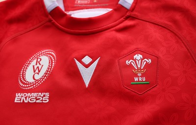 150725 - Wales Women Women’s Rugby World Cup 2025 Kit Launch, National Botanical Gardens of Wales - Wales Women’s Rugby World Cup jersey detailing