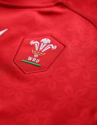 150725 - Wales Women Women’s Rugby World Cup 2025 Kit Launch, National Botanical Gardens of Wales - Wales Women’s Rugby World Cup jersey detailing