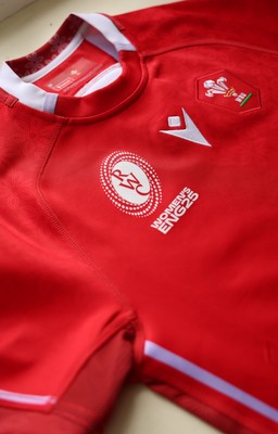 150725 - Wales Women Women’s Rugby World Cup 2025 Kit Launch, National Botanical Gardens of Wales - Wales Women’s Rugby World Cup jersey detailing