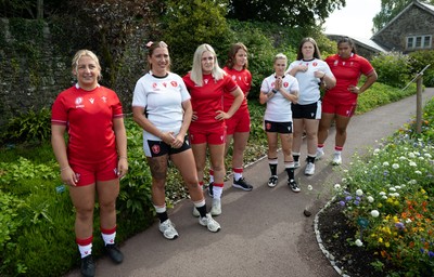 150725 - Wales Women Women’s Rugby World Cup 2025 Kit Launch, National Botanical Gardens of Wales - Wales players Molly Reardon, Georgia Evans, Alex Callender, Kate Williams, Keira Bevan, Maisie Davies and Sisilia Tuipulotu at the launch of the Wales Women’s Rugby World Cup kit at the National Botanical Gardens of Wales