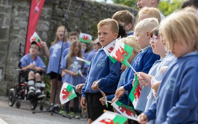 150725 - Wales Women Women’s Rugby World Cup 2025 Kit Launch, National Botanical Gardens of Wales - Schoolchildren sing at the kit launch