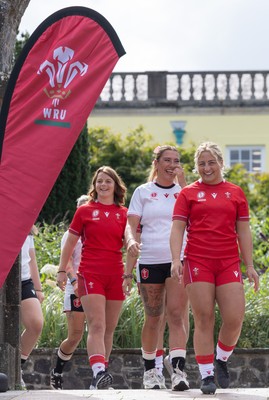 150725 - Wales Women Women’s Rugby World Cup 2025 Kit Launch, National Botanical Gardens of Wales - Wales players Molly Reardon, Georgia Evans Alex Callender and Kate Williams at the launch of the Wales Women’s Rugby World Cup kit at the National Botanical Gardens of Wales