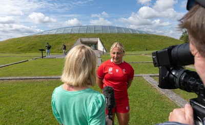 150725 - Wales Women Women’s Rugby World Cup 2025 Kit Launch, National Botanical Gardens of Wales - Molly Reardon, gives media interview at the launch of the Wales Women’s Rugby World Cup kit at the National Botanical Gardens of Wales