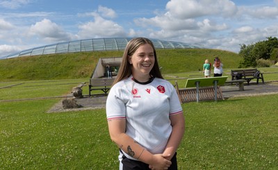 150725 - Wales Women Women’s Rugby World Cup 2025 Kit Launch, National Botanical Gardens of Wales - Maisie Davies gives media interview at the launch of the Wales Women’s Rugby World Cup kit at the National Botanical Gardens of Wales