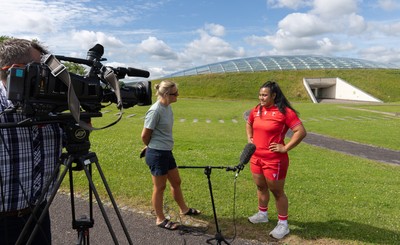 150725 - Wales Women Women’s Rugby World Cup 2025 Kit Launch, National Botanical Gardens of Wales - Sisilia Tuipulotu gives media interview at the launch of the Wales Women’s Rugby World Cup kit at the National Botanical Gardens of Wales