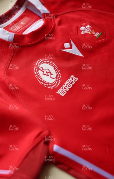 150725 - Wales Women Women’s Rugby World Cup 2025 Kit Launch, National Botanical Gardens of Wales - Wales Women’s Rugby World Cup jersey detailing