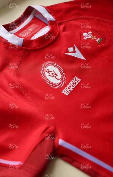 150725 - Wales Women Women’s Rugby World Cup 2025 Kit Launch, National Botanical Gardens of Wales - Wales Women’s Rugby World Cup jersey detailing