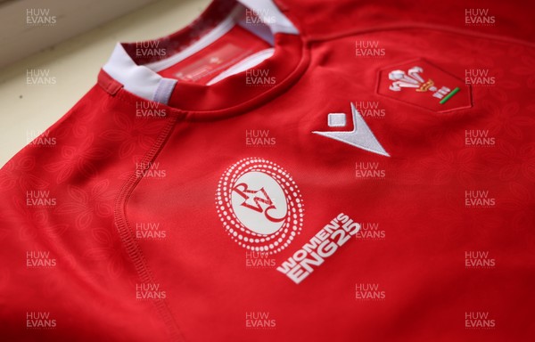 150725 - Wales Women Women’s Rugby World Cup 2025 Kit Launch, National Botanical Gardens of Wales - Wales Women’s Rugby World Cup jersey detailing