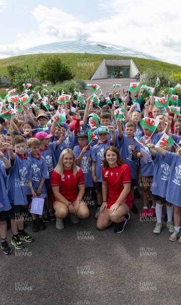 150725 - Wales Women Women’s Rugby World Cup 2025 Kit Launch, National Botanical Gardens of Wales - Wales players, join with schoolchildren at the launch of the Wales Women’s Rugby World Cup kit at the National Botanical Gardens of Wales