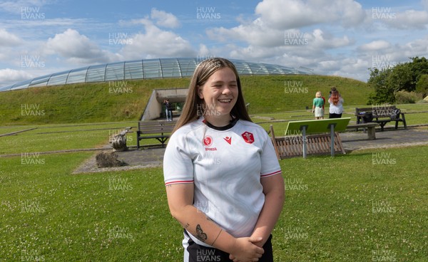150725 - Wales Women Women’s Rugby World Cup 2025 Kit Launch, National Botanical Gardens of Wales - Maisie Davies gives media interview at the launch of the Wales Women’s Rugby World Cup kit at the National Botanical Gardens of Wales