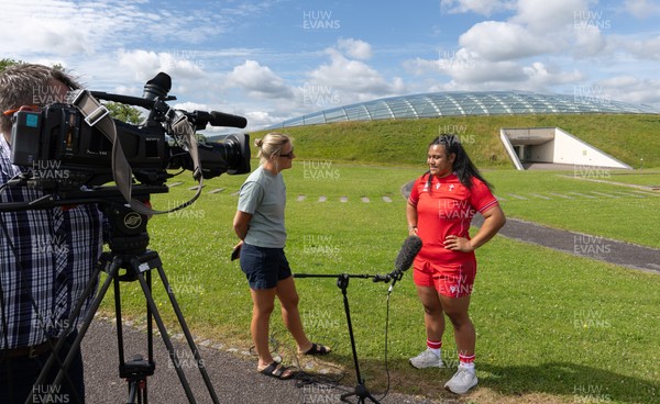 150725 - Wales Women Women’s Rugby World Cup 2025 Kit Launch, National Botanical Gardens of Wales - Sisilia Tuipulotu gives media interview at the launch of the Wales Women’s Rugby World Cup kit at the National Botanical Gardens of Wales
