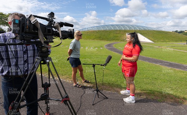 150725 - Wales Women Women’s Rugby World Cup 2025 Kit Launch, National Botanical Gardens of Wales - Sisilia Tuipulotu gives media interview at the launch of the Wales Women’s Rugby World Cup kit at the National Botanical Gardens of Wales