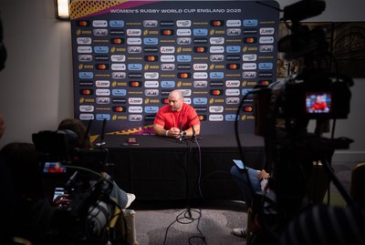 210825 - Wales Women Rugby World Cup Media Conference - Sean Lynn, Wales Women head coach, during a Wales media conference ahead of their first Women’s Rugby World Cup match against Scotland