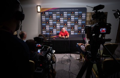 210825 - Wales Women Rugby World Cup Media Conference - Sean Lynn, Wales Women head coach, during a Wales media conference ahead of their first Women’s Rugby World Cup match against Scotland