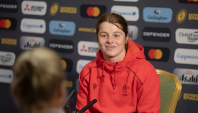 210825 - Wales Women Rugby World Cup Media Conference - Kate Williams, Wales co-captain, during a Wales media conference ahead of their first Women’s Rugby World Cup match against Scotland