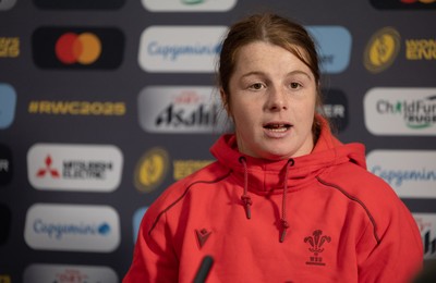 210825 - Wales Women Rugby World Cup Media Conference - Kate Williams, Wales co-captain, during a Wales media conference ahead of their first Women’s Rugby World Cup match against Scotland