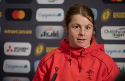 210825 - Wales Women Rugby World Cup Media Conference - Kate Williams, Wales co-captain, during a Wales media conference ahead of their first Women’s Rugby World Cup match against Scotland