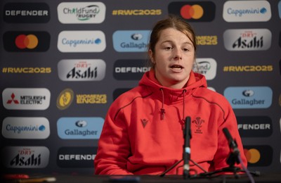 210825 - Wales Women Rugby World Cup Media Conference - Kate Williams, Wales co-captain, during a Wales media conference ahead of their first Women’s Rugby World Cup match against Scotland