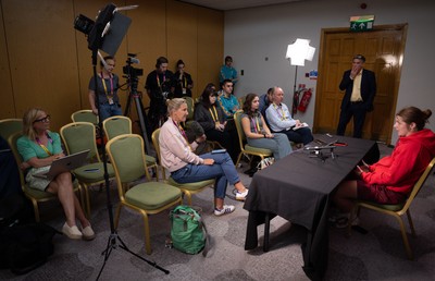 210825 - Wales Women Rugby World Cup Media Conference - Kate Williams, Wales co-captain, during a Wales media conference ahead of their first Women’s Rugby World Cup match against Scotland