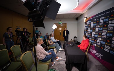 210825 - Wales Women Rugby World Cup Media Conference - Kate Williams, Wales co-captain, during a Wales media conference ahead of their first Women’s Rugby World Cup match against Scotland