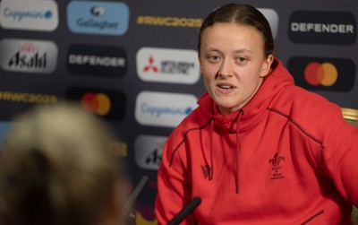 210825 - Wales Women Rugby World Cup Media Conference - Lleucu George during a Wales media conference ahead of their first Women’s Rugby World Cup match against Scotland