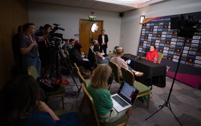210825 - Wales Women Rugby World Cup Media Conference - Lleucu George during a Wales media conference ahead of their first Women’s Rugby World Cup match against Scotland