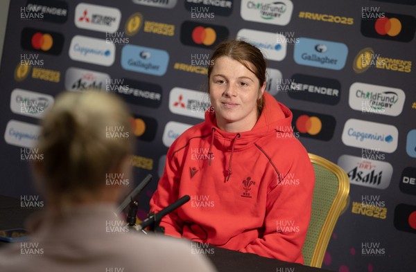 210825 - Wales Women Rugby World Cup Media Conference - Kate Williams, Wales co-captain, during a Wales media conference ahead of their first Women’s Rugby World Cup match against Scotland