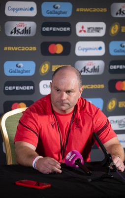 280825 - Wales Women Rugby World Cup Media Conference - Sean Lynn, Wales Women head coach during a Wales media conference ahead of their Women’s Rugby World Cup match against Canada