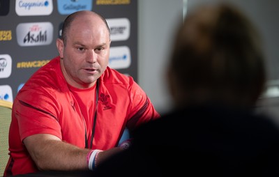 280825 - Wales Women Rugby World Cup Media Conference - Sean Lynn, Wales Women head coach during a Wales media conference ahead of their Women’s Rugby World Cup match against Canada