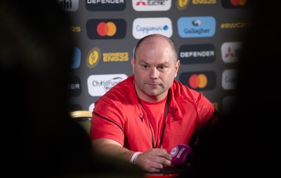 280825 - Wales Women Rugby World Cup Media Conference - Sean Lynn, Wales Women head coach during a Wales media conference ahead of their Women’s Rugby World Cup match against Canada