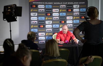 280825 - Wales Women Rugby World Cup Media Conference - Sean Lynn, Wales Women head coach during a Wales media conference ahead of their Women’s Rugby World Cup match against Canada