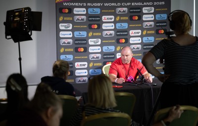 280825 - Wales Women Rugby World Cup Media Conference - Sean Lynn, Wales Women head coach during a Wales media conference ahead of their Women’s Rugby World Cup match against Canada