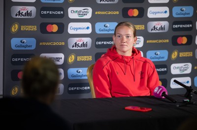 280825 - Wales Women Rugby World Cup Media Conference - Carys Cox during a Wales media conference ahead of their Women’s Rugby World Cup match against Canada
