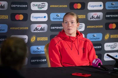 280825 - Wales Women Rugby World Cup Media Conference - Carys Cox during a Wales media conference ahead of their Women’s Rugby World Cup match against Canada