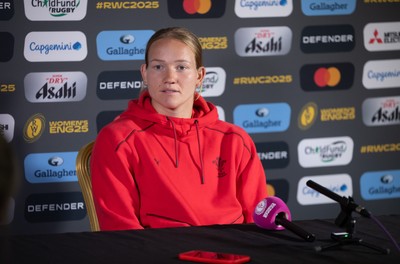 280825 - Wales Women Rugby World Cup Media Conference - Carys Cox during a Wales media conference ahead of their Women’s Rugby World Cup match against Canada