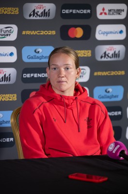 280825 - Wales Women Rugby World Cup Media Conference - Carys Cox during a Wales media conference ahead of their Women’s Rugby World Cup match against Canada
